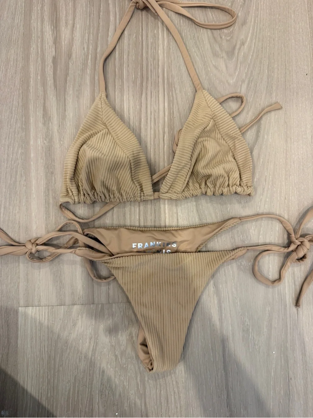 Frankie's Bikinis Tan Ribbed Triangle Bikini Set